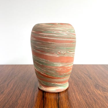 Antique Mission Swirl Pottery Vase 5 3/8” - Arts and Crafts Era 