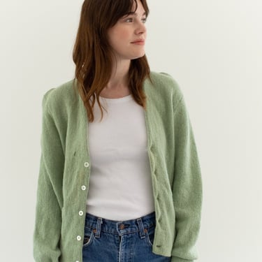 Vintage Lime Green Cardigan Sweater | Holes Jumper | 50s Alpaca | XS S | 
