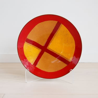 Mid Century Modern Enamel Copper Art Plate Polly Rosenberg Red/Orange 