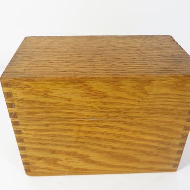 Mid Century Wood Recipe Card Catalog Box - Oak File Card Recipe Box 