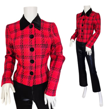 1990s Red Pink Plaid Suit Coat I Blazer I Jacket I Sz Med I Positive Attitude I Clueless 