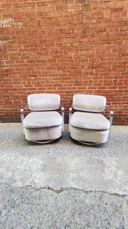 Milo Baughman Style Silver and Chrome Lounge Chairs