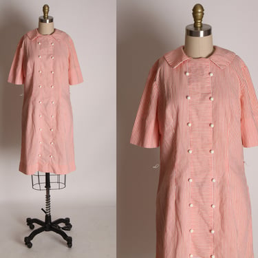 1960s Pink and White Striped Button Up Style Dress by Nelly Don -S 