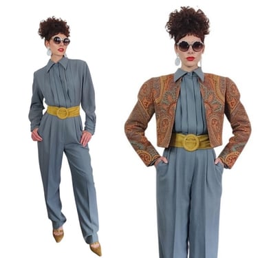 Vintage 1980s Bob Mackie Jumpsuit + Tapestry Jacket Set / M - L 