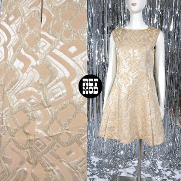 Beautiful Vintage 60s 70s Dusty Light Champagne Taupe Metallic Geometric Mod Party Dress 