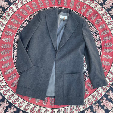 Vintage ‘80s Christian Dior gray wool blazer | long ladies suit jacket, minimalist, designer jacket, S/M 