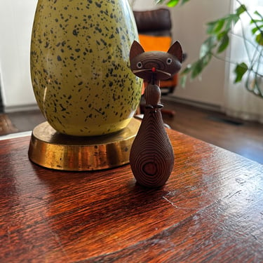 Mid Century Hand Carved Cat and Mouse Figure 