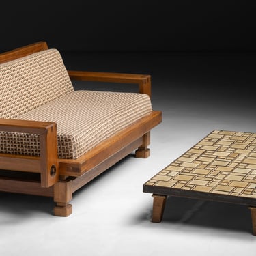 Oak Constructivist Sofa / Tile Coffee Table