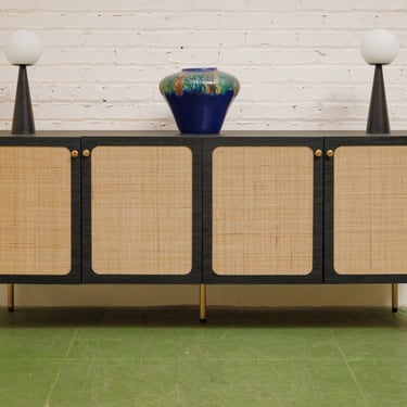 Black and Rattan Credenza