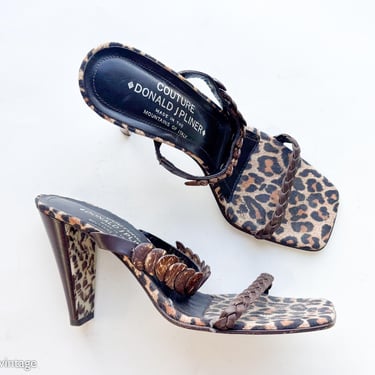 Donald Pliner | 1990s Leopard High Heel Sandals | 90s Leopard Print Heels | Donald Pliner | 7.5 