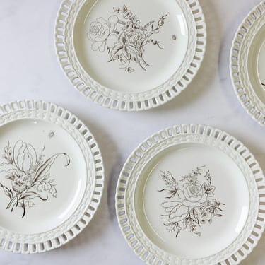 vintage French Longwy lattice porcelain plates, set of 6