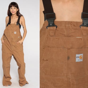 Brown Carhartt Overalls Y2K Streetwear Cargo Dungarees Coveralls Workwear Jumpsuit Retro Utility Work Wear Vintage 00s Mens 38 x 32 Medium 