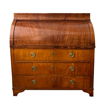 19th Century Biedermeier Mahogany Cylinder-Top Bureau Desk