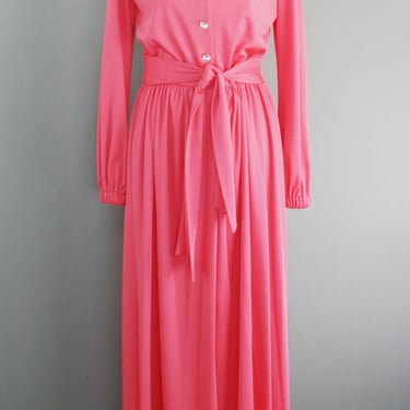 Salmon - 1970's Shirtwaist Maxi - Cocktail - Hostess Dress - by Ayers Unlimited 