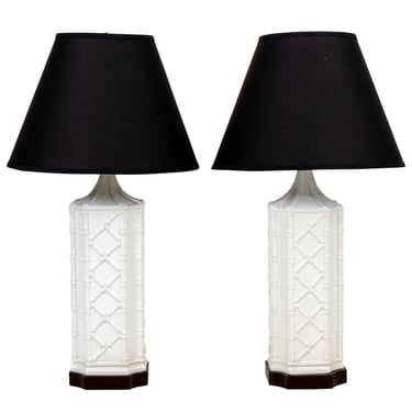 Pair of Porcelain Bamboo Motive Lamps