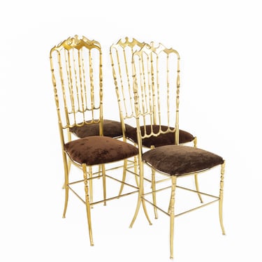 Mid Century Chiavari Italian Solid Brass Dining Chairs - Set of 4 - mcm 
