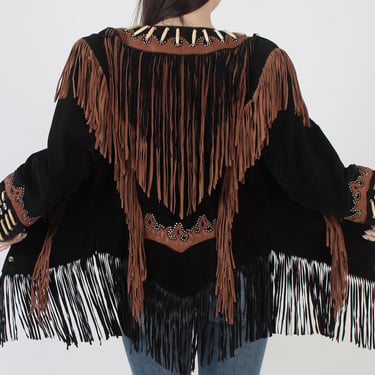 【DIAMOND LEATHERS】LEATHER WESTERN JACKET Diamond Leathers Fringe Jacket, Black Western Coat, Rancher