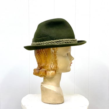 Vintage Tyrollean Hat, Logan Green Wool Felt Alpine Hat, Oktoberfest Fedora Made in Austria, EU Size 56, US Size 7, Small to Medium 