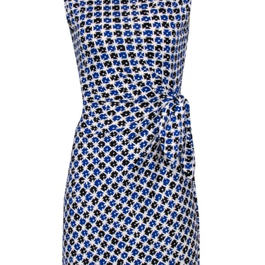 Diane von Furstenberg - Blue, Black, &amp; White Print Sleeveless Mini Dress Sz 2
