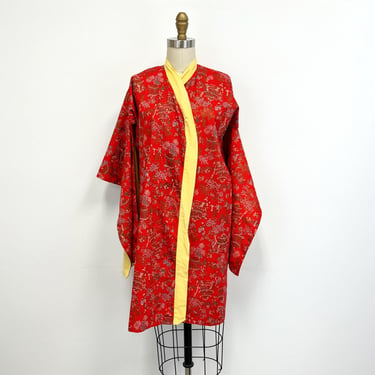 Vintage Kimono | Red 0riental Print Cotton Kimono | Red and Yellow | Size Small to Medium 