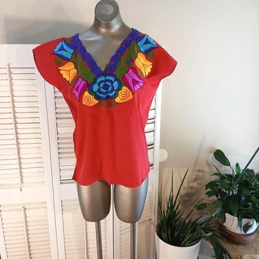 Vintage 70s/80s Cotton Oaxacan Embroidered  Top / Embroidery / 