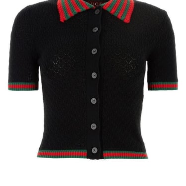 Gucci Woman Black Stretch Cotton Blend Cardigan