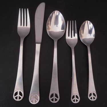 Rare 70s Peace Sign Flatware Oxford Hall Japan 5 Piece Set 