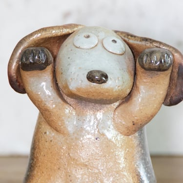 Ceramic Dog Figurine, Vintage Handmade Pottery, Floppy Eared Pup, Gift for Doggy Lover 