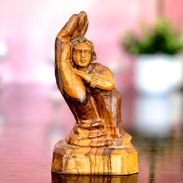 VINTAGE: 6" Olive Wood Figurine - Hand Carved Wooden Statue - Hand - Holy Land - Religion 