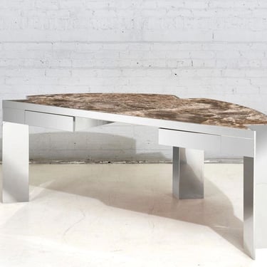 Stainless Steel and Marble &quot;Mezzaluna&quot; Desk by Leon Rosen for Pace, 1970
