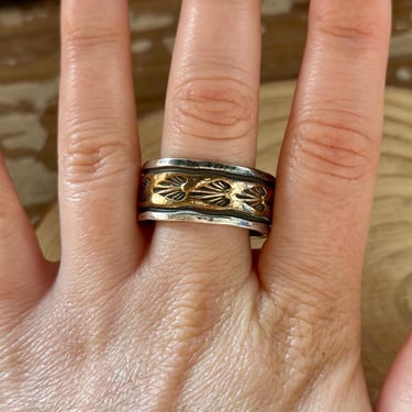 DARIN BILL Gold Filled and Sterling Silver Mens Ring | 12K Gold Leaves Band | Navajo, Native American | Southwestern Jewelry | Size 10 1/2 