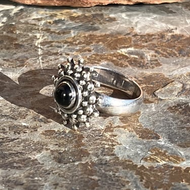 Vintage Sterling Silver and Black Onyx Starburst Ring - Size 7.5 