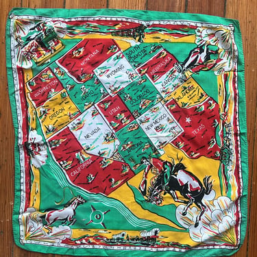 1940’s/50’s vintage Wild West souvenir bandana red yellow green cotton rayon 