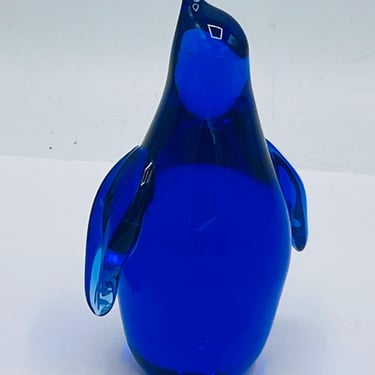 Vintage Cobalt Blue Art Glass Penguin Figurine -Chip Free- Nice Collectible 