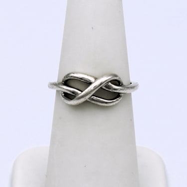 70's sterling infinity square knot size 5 boho ring, classic 925 silver hippie love knot wire band 
