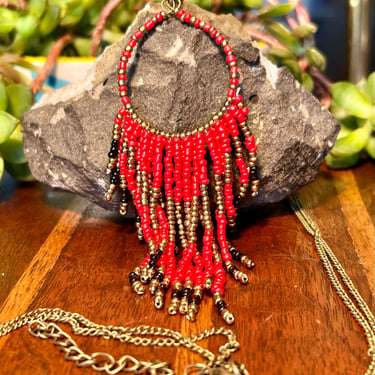 Vintage Seed Bead Dream Catcher Open Circle Pendant Long Necklace Retro Fashion Jewelry 