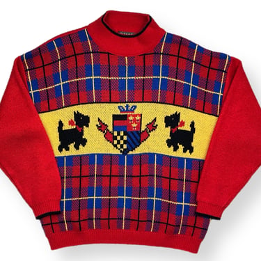 Vintage 80s/90s Gitano Knits Plaid Miniature Schnauzer Dog Sweater Pullover Size Medium/Large 