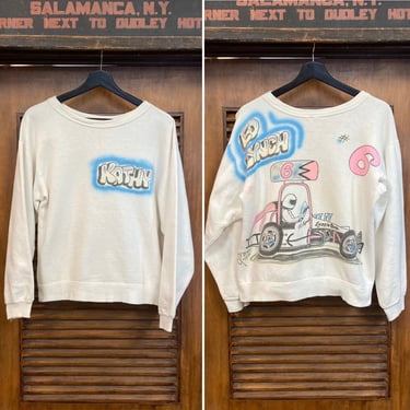 Vintage 1960’s Original Drag Race Hot Rod Cartoon Airbrush Cotton Sweatshirt, 60’s Vintage Clothing 