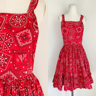 Vintage 1960s Red Bandanna Print Sundress / S 