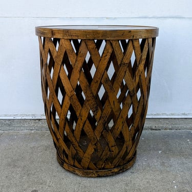 Vintage Modern Henredon Polynesian Drum Basket Style Side Table 