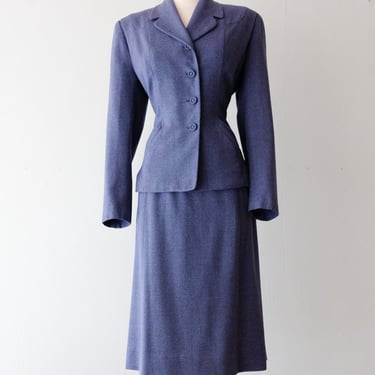 Gorgeous 1940's Violet Blue Wool Gabardine Suit Set  / Sz S