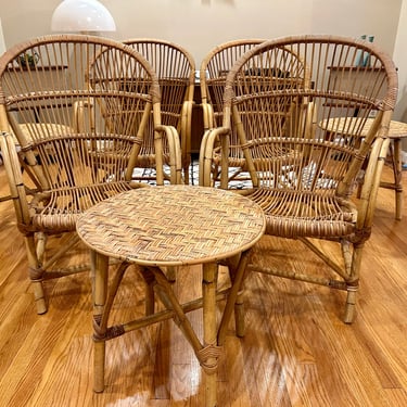 Set of 7 Mid Century Rattan / Wicker / Cane / Bamboo Chair set, circa 1960’s 1970’s 