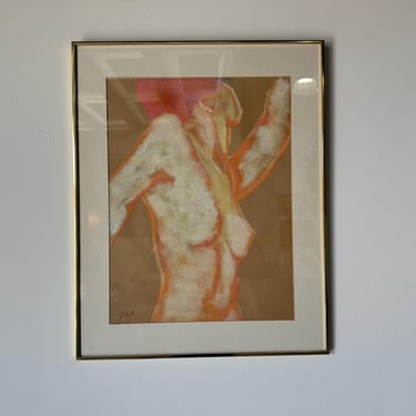 1980's Velk Naked woman Pastel Painting, Framed 