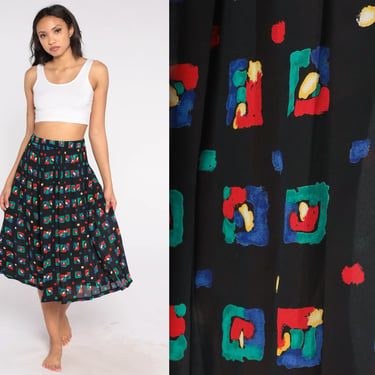 Geometric Midi Skirt 90s Black Pleated Skirt Boho Print High Shop Exile Tucson AZ