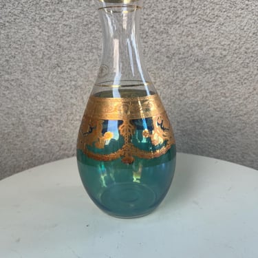 Vintage Baroque Glass Decanter Blue Green With Gold T Preziosoi Italy 9” X 4” 