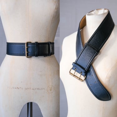Vintage ALAIA PARIS Black Leather Waist Belt w/ Brass Buckle | Made in France | 100% Genuine Leather | 1990s Y2K French Designer Womens Belt 