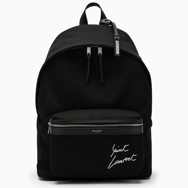 Saint Laurent Black City Backpack With Embroidery And Leather Trim Men