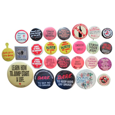 Vintage Pinback Button -  Anti Smoking Drinking Themes - Misc. Novelty Pins - You Choose - Genuine Vintage Pin Button 