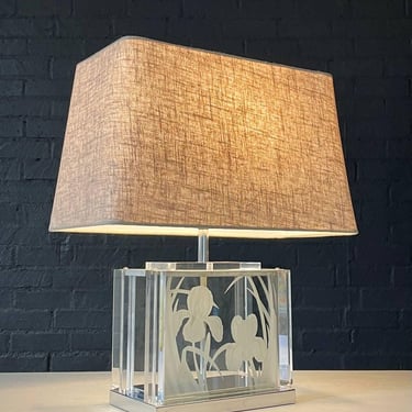 Vintage Etched Glass & Lucite Table Lamp by Fredrick Ramond, c.1980’s 