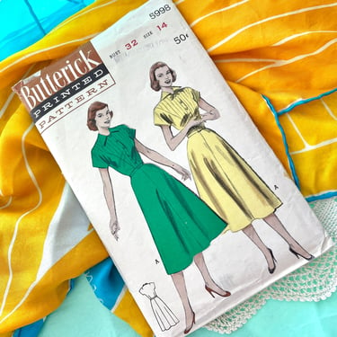 Vintage 50s Sewing Pattern, Shirt Dress, Complete, Instructions Included, Pleated Bodice, Butterick 5998, DIY Fashion 